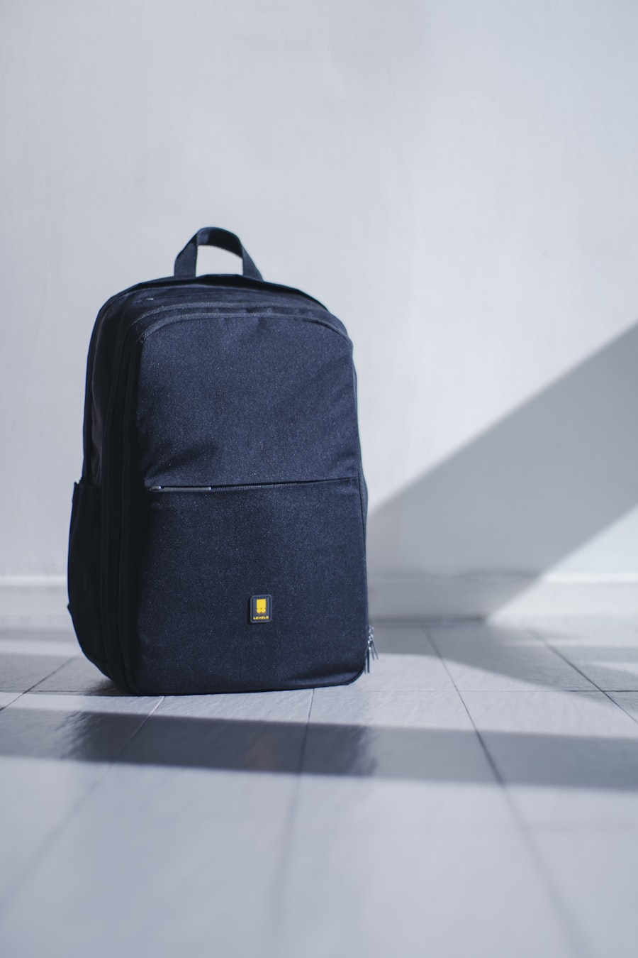 Black backpack with laptop